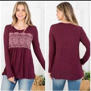 New Burgundy Floral Lace Blouse